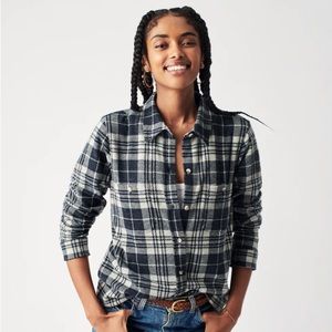 Faherty legend sweater shirt navy plaid button down xl